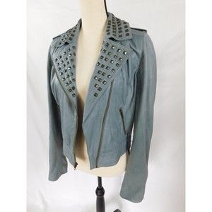 TROUVE SOFT STUDDED BLUE LEATHER MOTO JACKET SZ MEDIUM